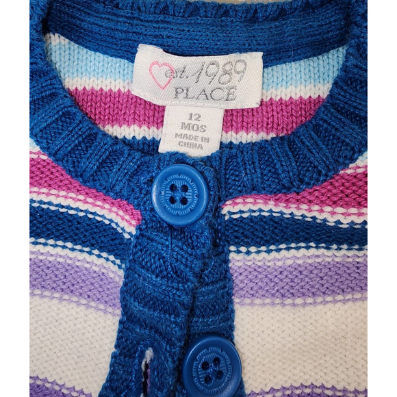 Girls Place Striped Cardigan Sweater 12 Months Blue Purple Pink - Picture 2 of 2